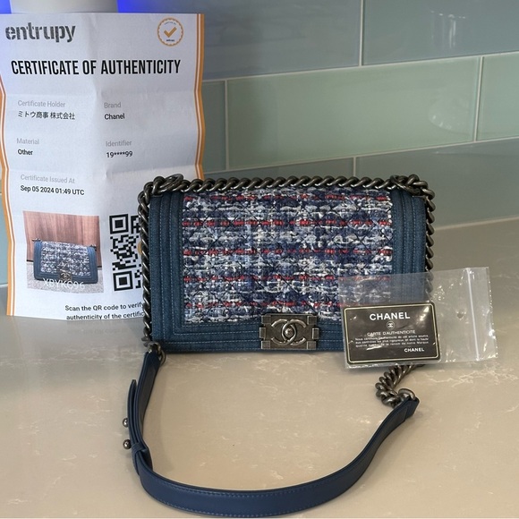 CHANEL Handbags - Mint Chanel Denim Tweed Medium Boy Bag